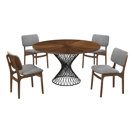 Armen Living Cirque and Lima 5 Piece Walnut Round Dining Set SETCQDIWA5D